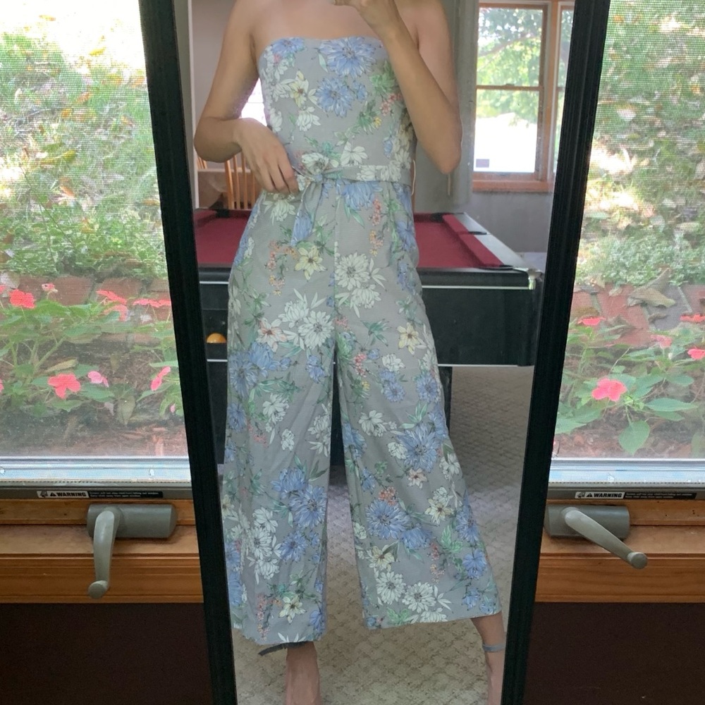 Floral Print Wide-Leg Strapless Jumpsuit